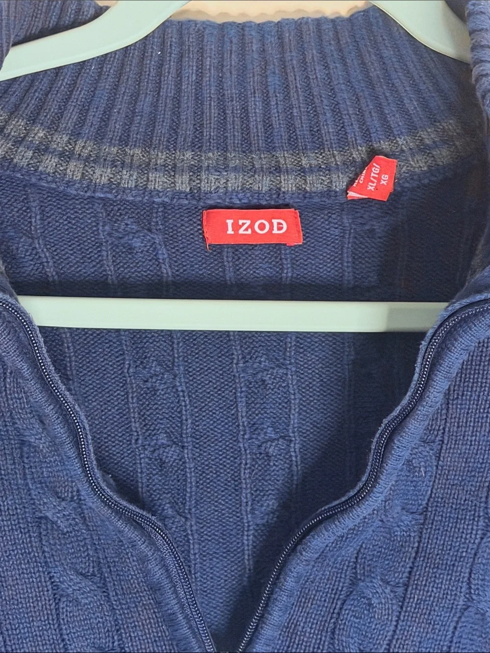 Izod Men's Navy Cable-Knit Quarter-Zip Sweater 100% cotton